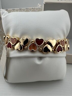 Dillards Gold-Tone Heart Enamel Bracelet in Red and Pink